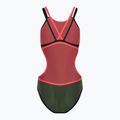 Women's one-piece swimsuit arena One Double Cross Back One Piece dark sage/black/fluo red 2