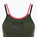 Women's one-piece swimsuit arena One Double Cross Back One Piece dark sage/black/fluo red 3