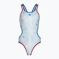 Women's one-piece swimsuit arena One Fireflow Double Cross red/blue river/white multi