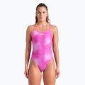 Women's one-piece swimsuit arena Tie-Dye Challenge Back Allover shocking pink multi/shocking pink
