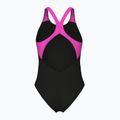 Women's one-piece swimsuit arena Flowing V Back black/shocking pink 2