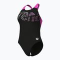 Women's one-piece swimsuit arena Flowing V Back black/shocking pink 4