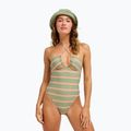 Women's one-piece swimsuit ROXY Dreamer HI oil green say it with stripes