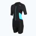 Women's triathlon suit ZONE3 Activate SS Full Zip Trisuit black/turquoise