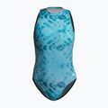 Women's one-piece swimsuit ZONE3 High Neck Costume teal tie dye