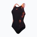 Speedo Placement Laneback one-piece swimsuit black/siren red/plum dandy