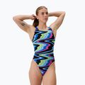 Women's one-piece swimsuit Speedo FL Printed Leaderback ripple melody/lagoon blue