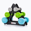 Set of dumbbells with stand Meteor 2 x 1 kg / 2 x 2 kg / 2 x 3 kg coloured 30189