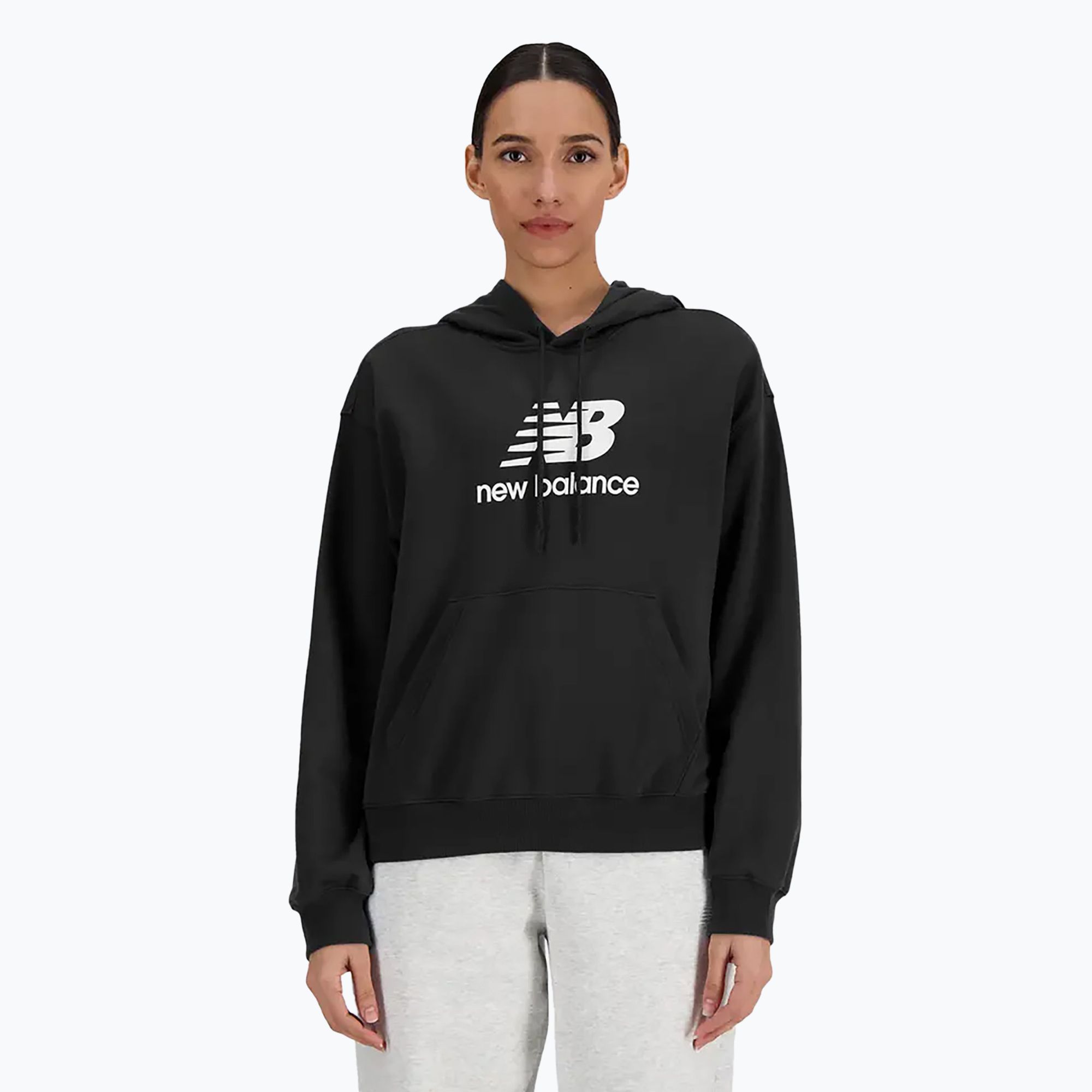 Women's New Balance French Terry Stacked Logo Hoodie black (S)