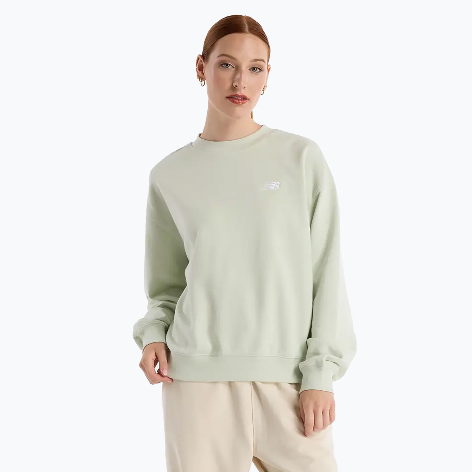 Women's New Balance French Terry Small Logo sweatshirt natural mint (XS)
