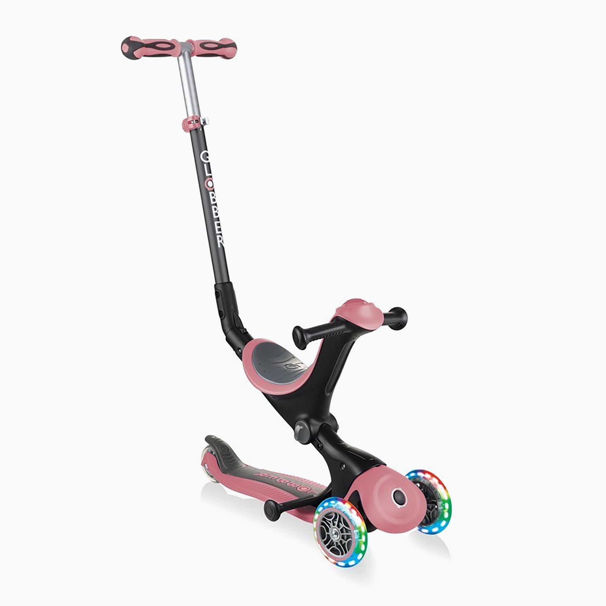 Globber GO-UP Baby Lights 360° – Trottinette, tricycle et draisienne pour enfants – Véhicule pour enfants à hauteur réglable – 3 roues jusqu'à 9 ans – Roues LED colorées en rose pastel