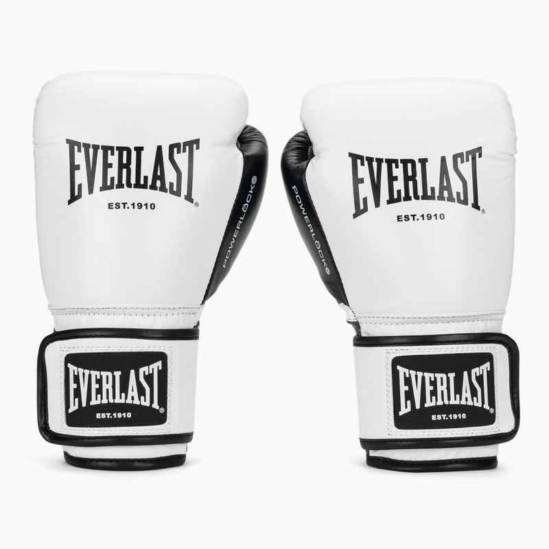 Boxing gloves Everlast Powerlock OG H&L Leather Advanced Training white/black 2