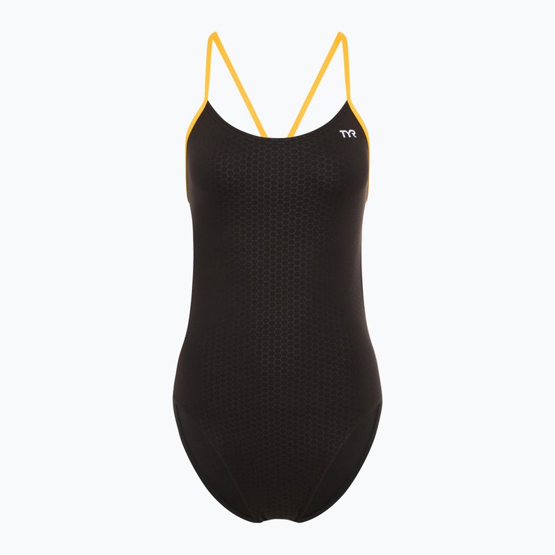 Women's one-piece swimsuit TYR Hexa Cutoutfit black/gold