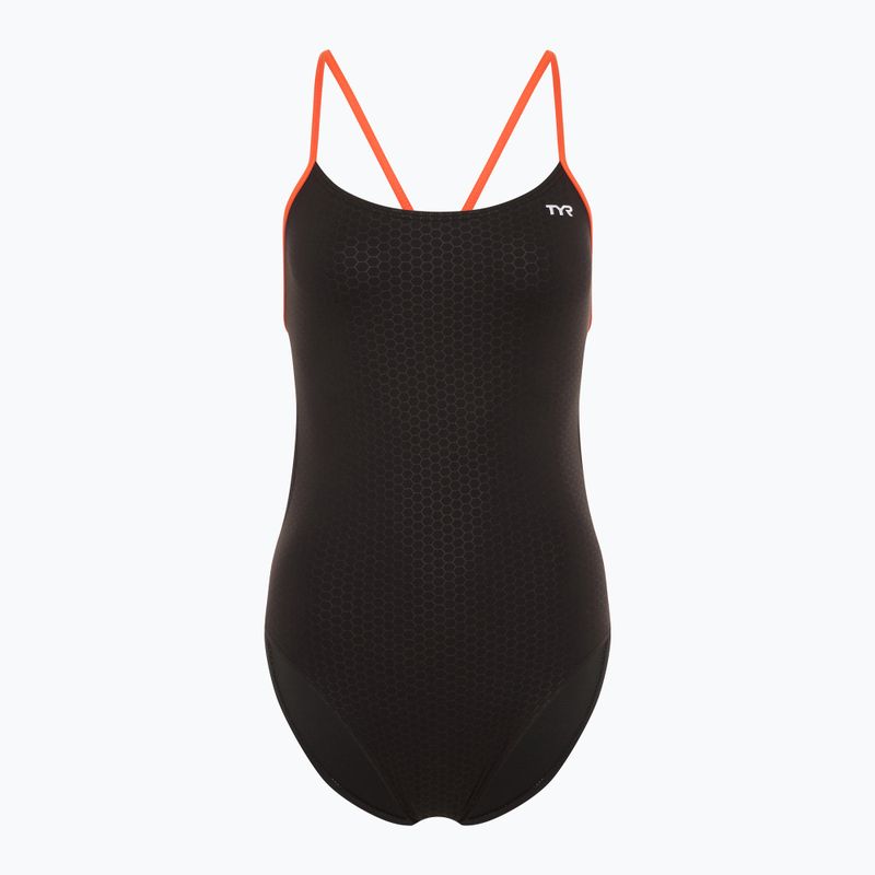 Women's one-piece swimsuit TYR Hexa Cutoutfit black/orange