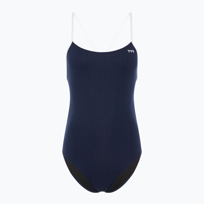 Women's one-piece swimsuit TYR Hexa Cutoutfit navy/white