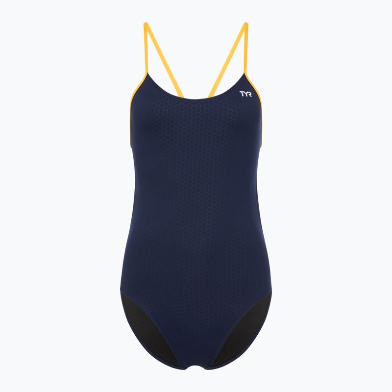 Women's one-piece swimsuit TYR Hexa Cutoutfit navy/gold