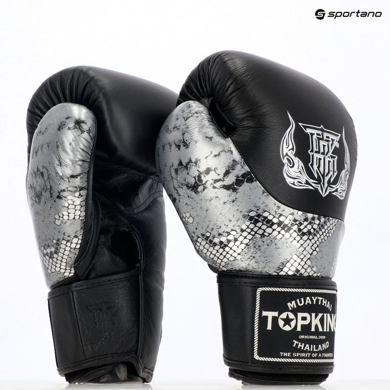 Top King Muay Thai Power Snake black/silver boxing gloves 7