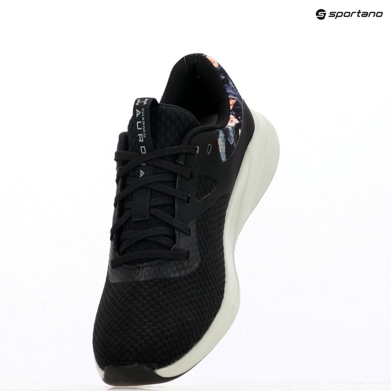 Women's training shoes Under Armour Charged Aurora 2+ black/hydro green/metallic warm silver 15