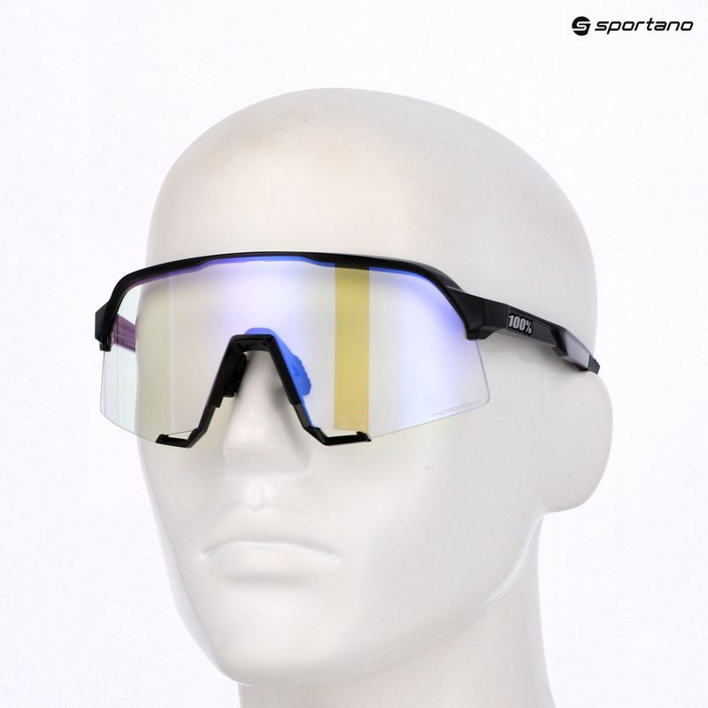 Sunglasses 100% S3 LE gloss black/purple flash mirror photochromic 8