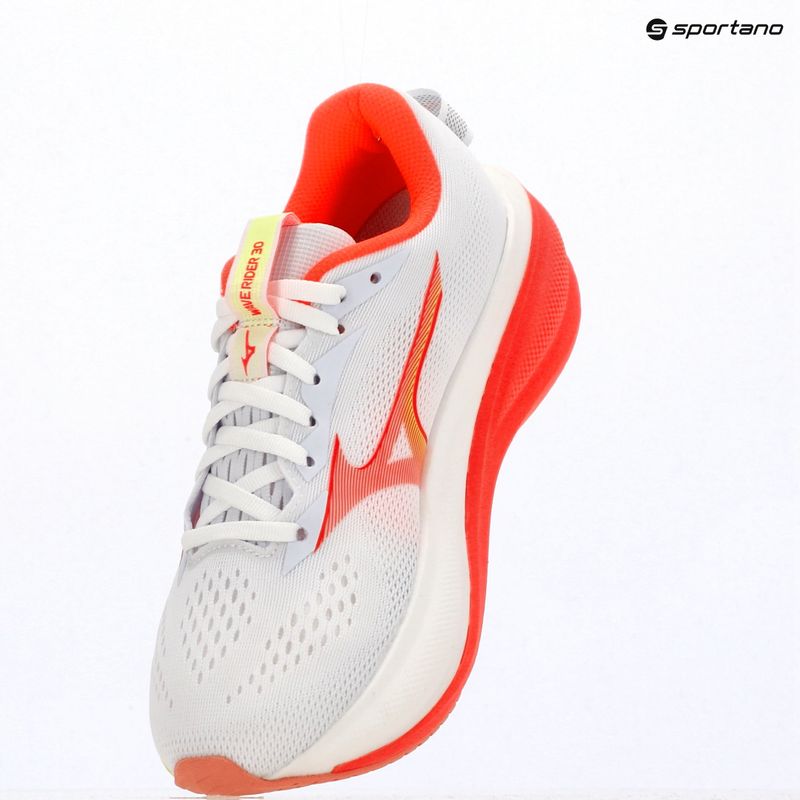 Women's running shoes Mizuno Wave Rider 30 white/flamingo coral/lime pulp 10