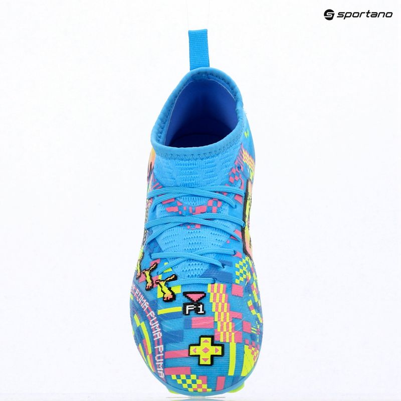 Children's football boots PUMA Future 9 Match Advanced Level FG/AG Jr puma white/blue glimmer/pink glimmer/yellow alert 16