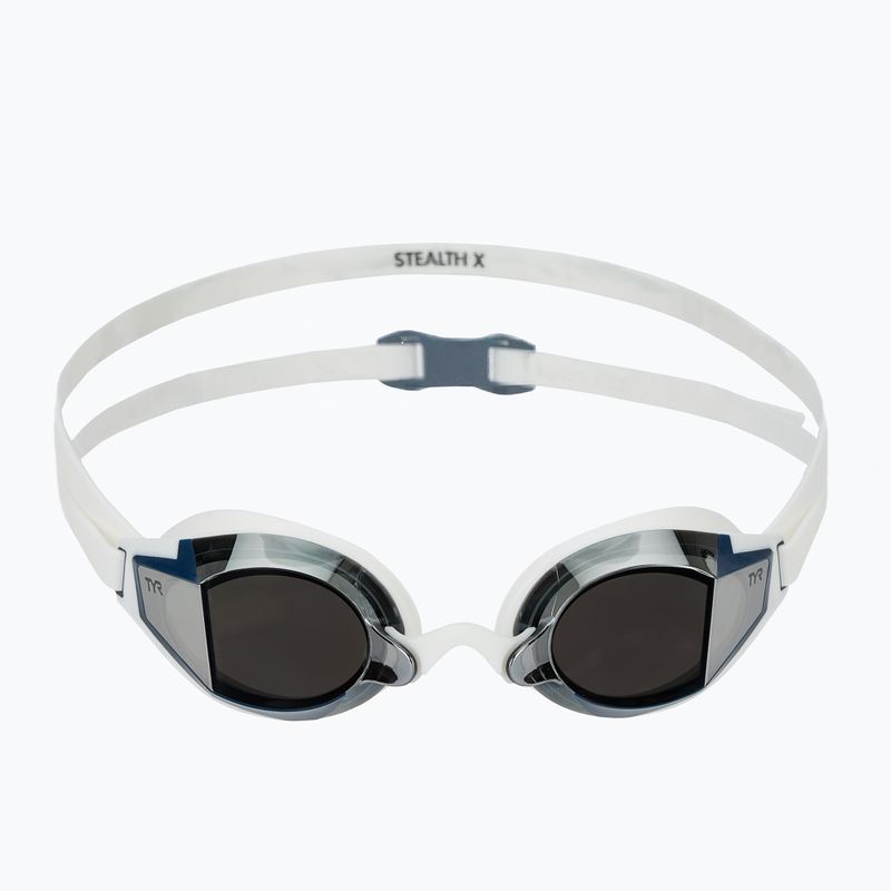 TYR Stealth-X Performance Mirrored silver/white swim goggles 2