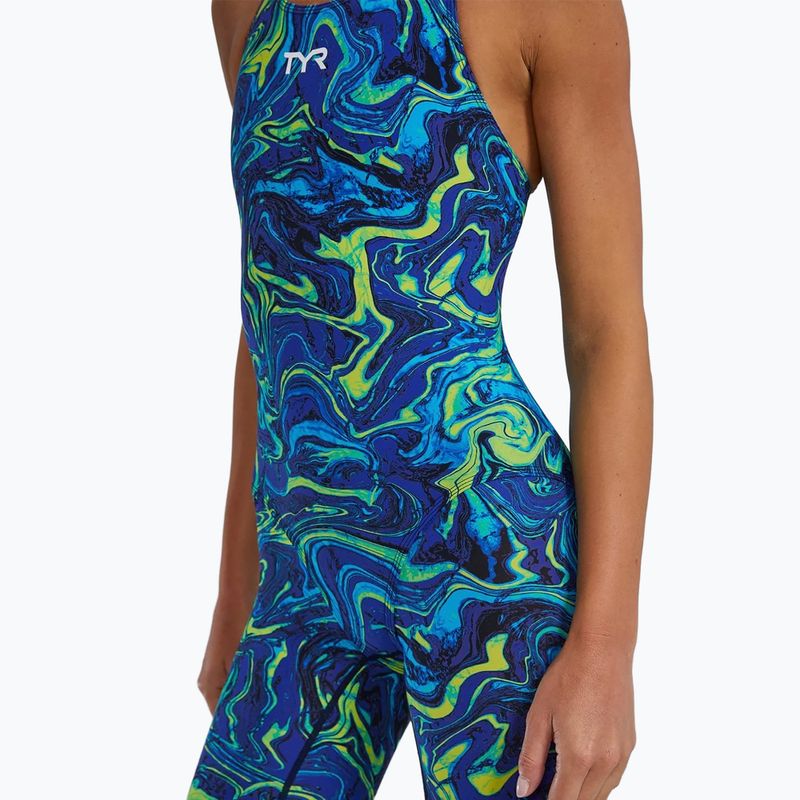 Ladies' one-piece swimsuit TYR Thresher Open Back Hyperblitz blue/green 7