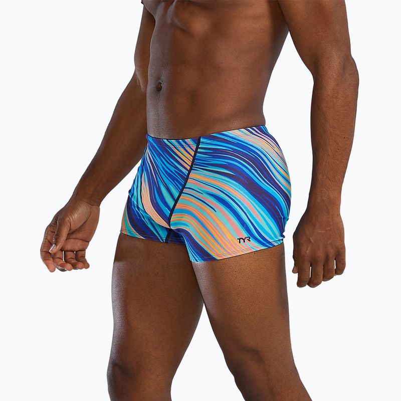 Men's swimming boxers TYR Durafast Elite Riptidal Square Leg teal/orange 3
