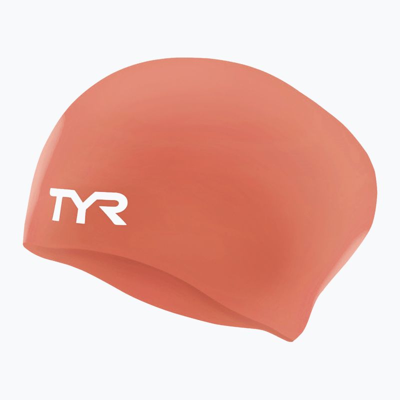 Swim cap TYR Long Hair Wrinkle Free Silicone coral/white