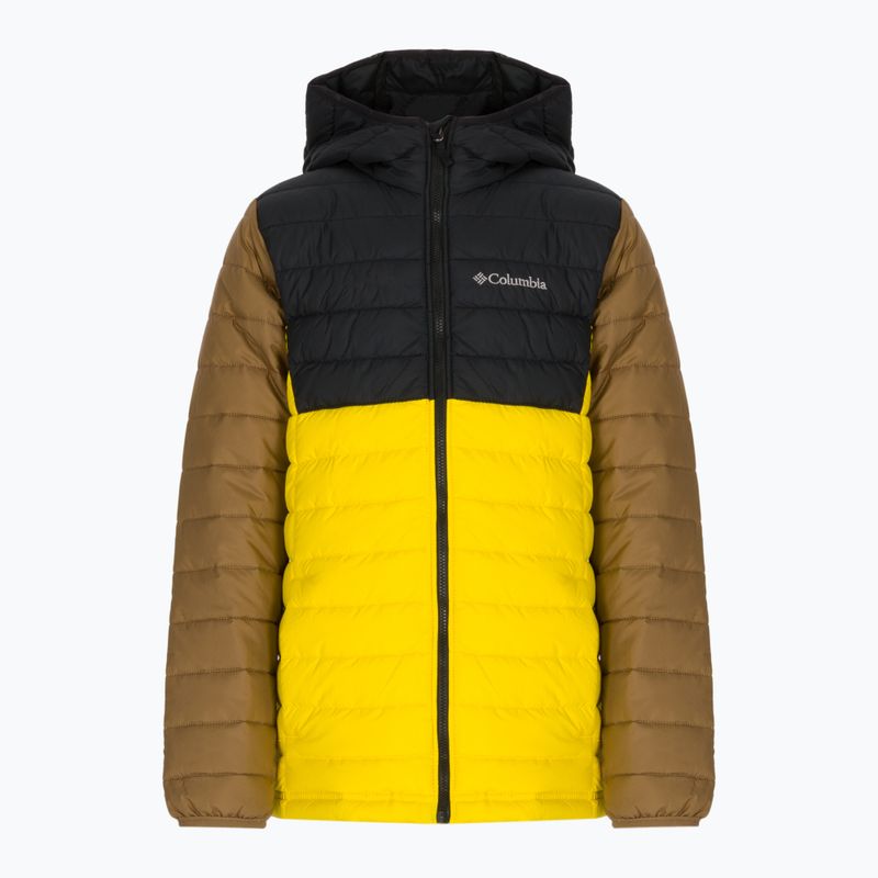 Columbia Powder Lite Hooded Children's Down Jacket Black and Yellow 1802901