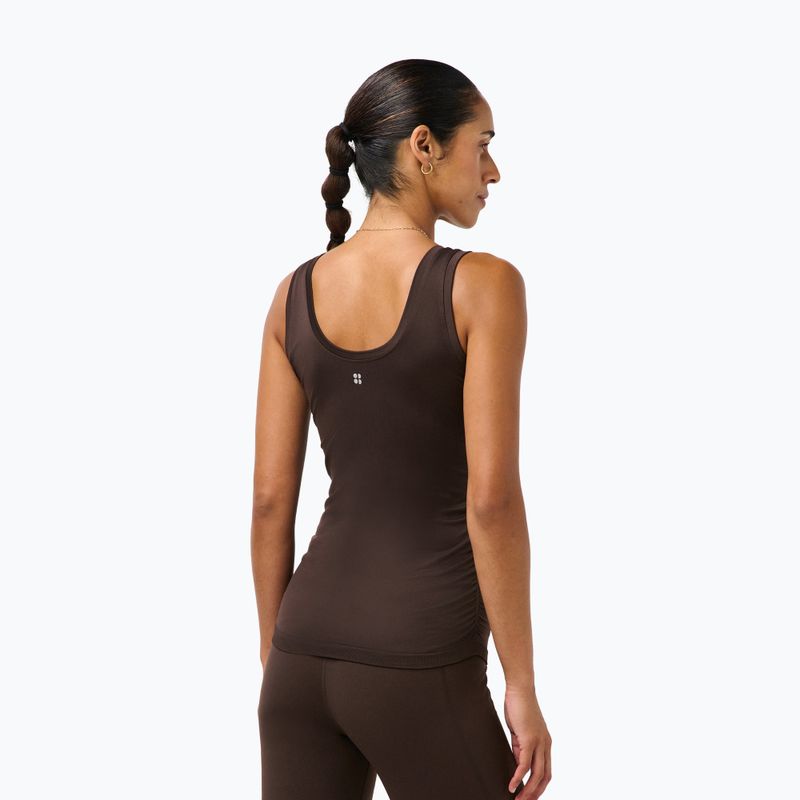 Women's yoga T-shirt Sweaty Betty Seamless Ruched Tank espresso brown 2