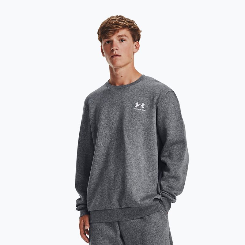 Men's Under Armour Essential Fleece Crew sweatshirt pitch gray medium heather/white