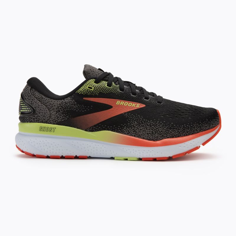 Brooks Ghost 16 men's running shoes black/mandarin red/green 2