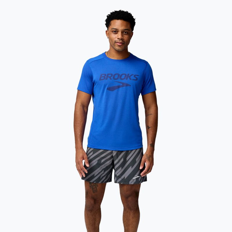 Brooks Distance 3.0 men's running shirt neo blue/brooks logo 2