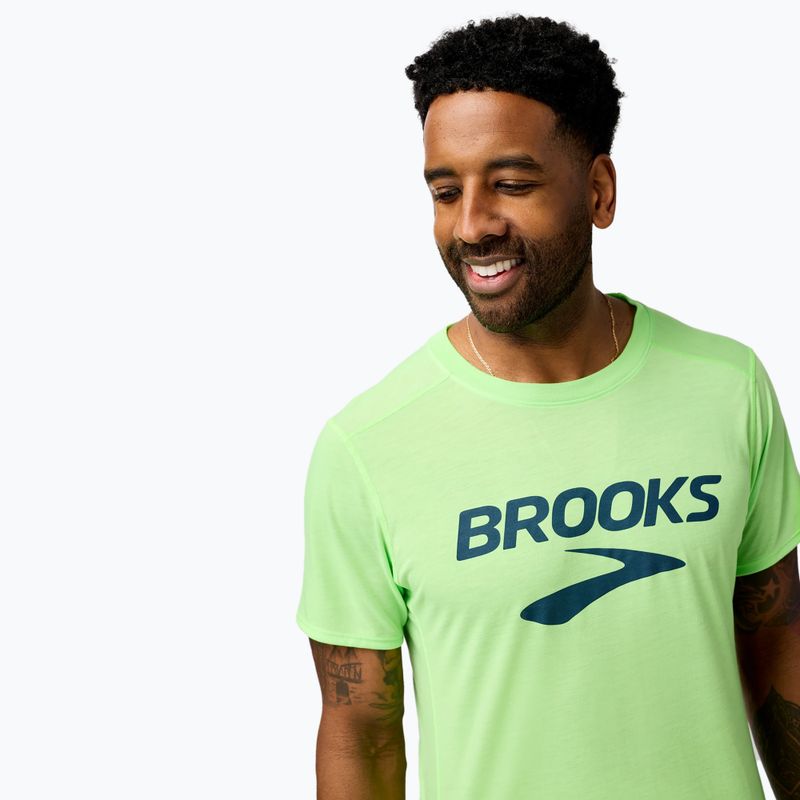 Men's Brooks Distance 3.0 neo limeade/brooks logo running shirt 4