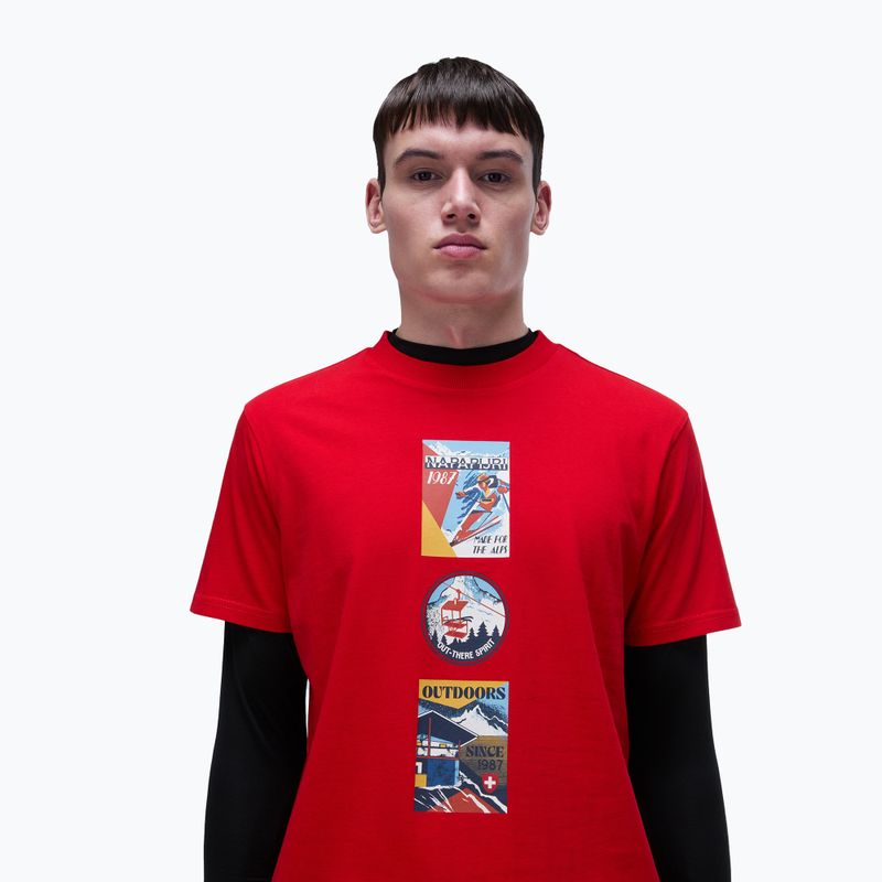 Men's Napapijri S-Portalet red goji t-shirt 3