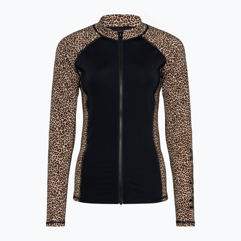 Women's Hurley Leopard Zip Front brown sugar swimming longsleeve