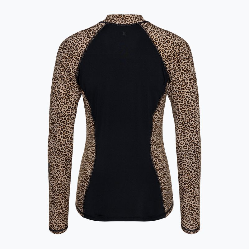 Women's Hurley Leopard Zip Front brown sugar swimming longsleeve 2