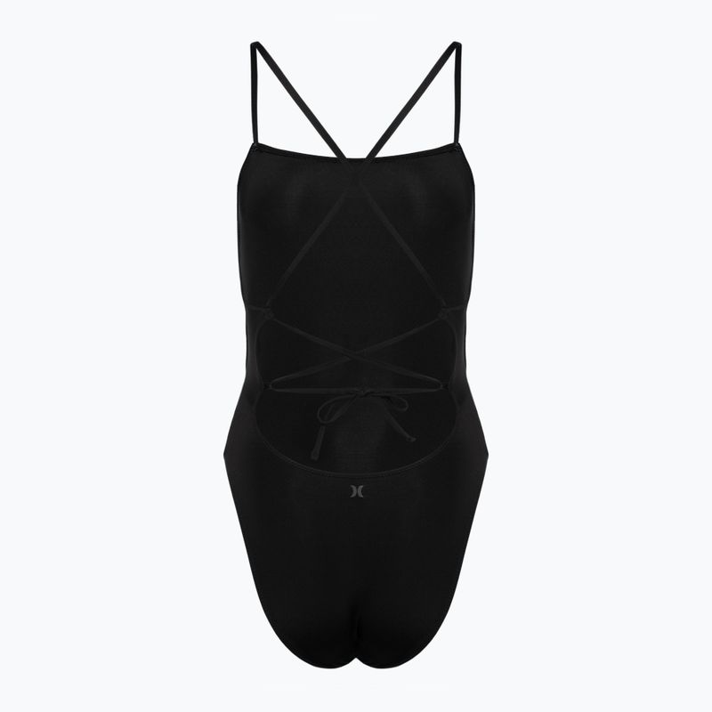 Women's Hurley Solid Square Neck Moderate One Piece Swimsuit Black 2