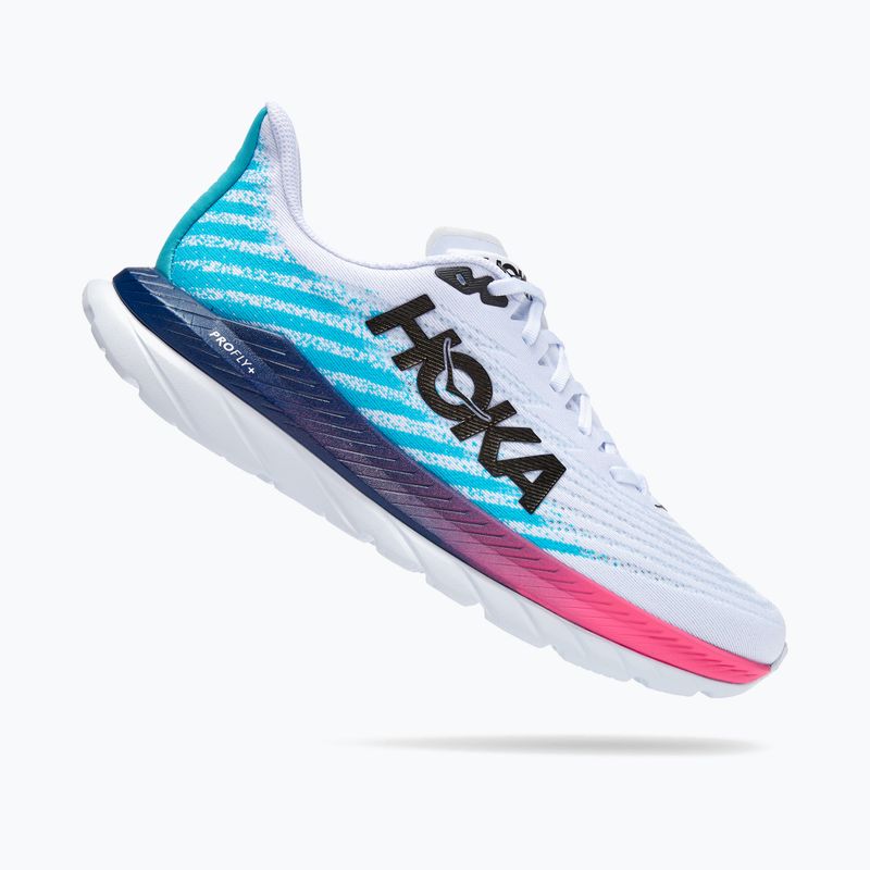 HOKA men's running shoes Mach 5 white/scuba blue 8