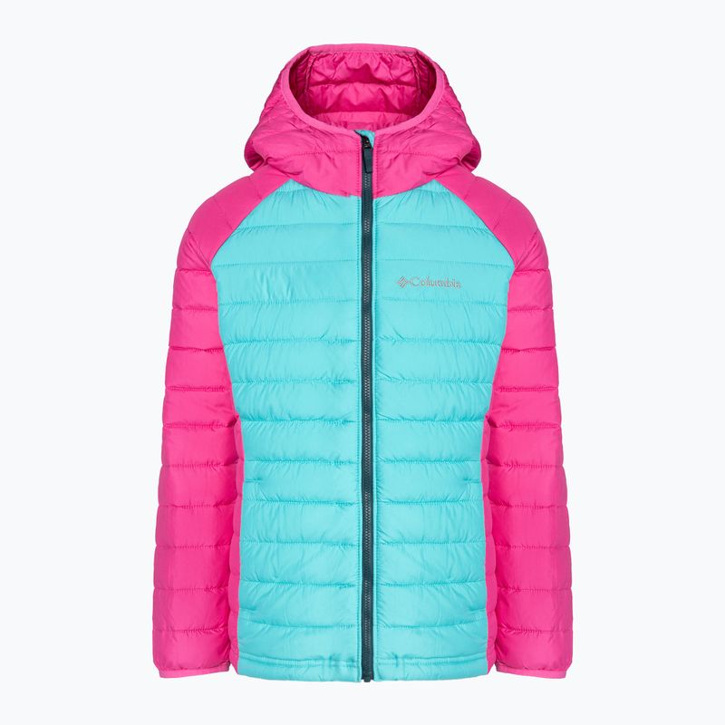 Columbia Powder Lite Hooded children's down jacket geyser/pink ice