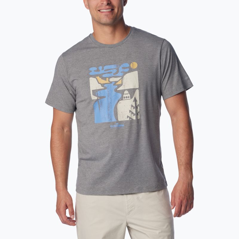 Columbia men's Sun Trek Short city grey heather/simple gorge trekking shirt