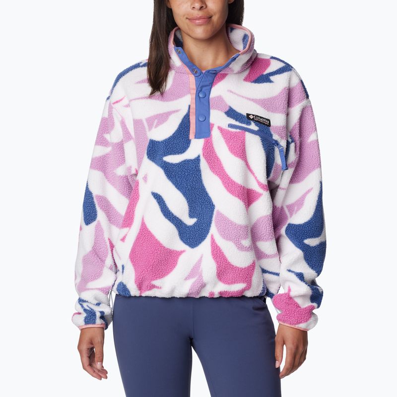 Columbia women's Helvetia Cropped 1/2 cosmos floristic print/eve/salmon rose fleece sweatshirt
