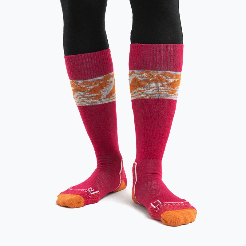 Icebreaker women's ski socks Ski+ Light OTC Alps 3D electron pink/earth/snow 2