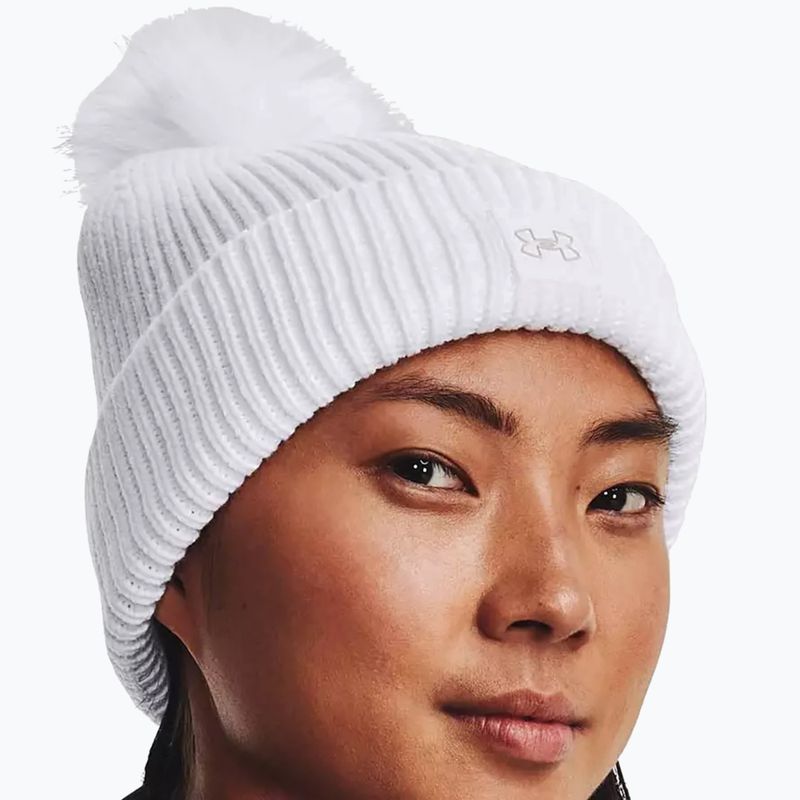 Under Armour women's winter cap Halftime Ribbed Pom white/ghost gray 6