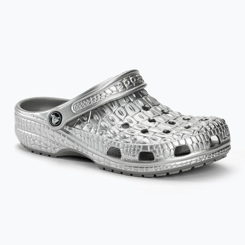 Crocs Classic Metallic Crocskin slides silver