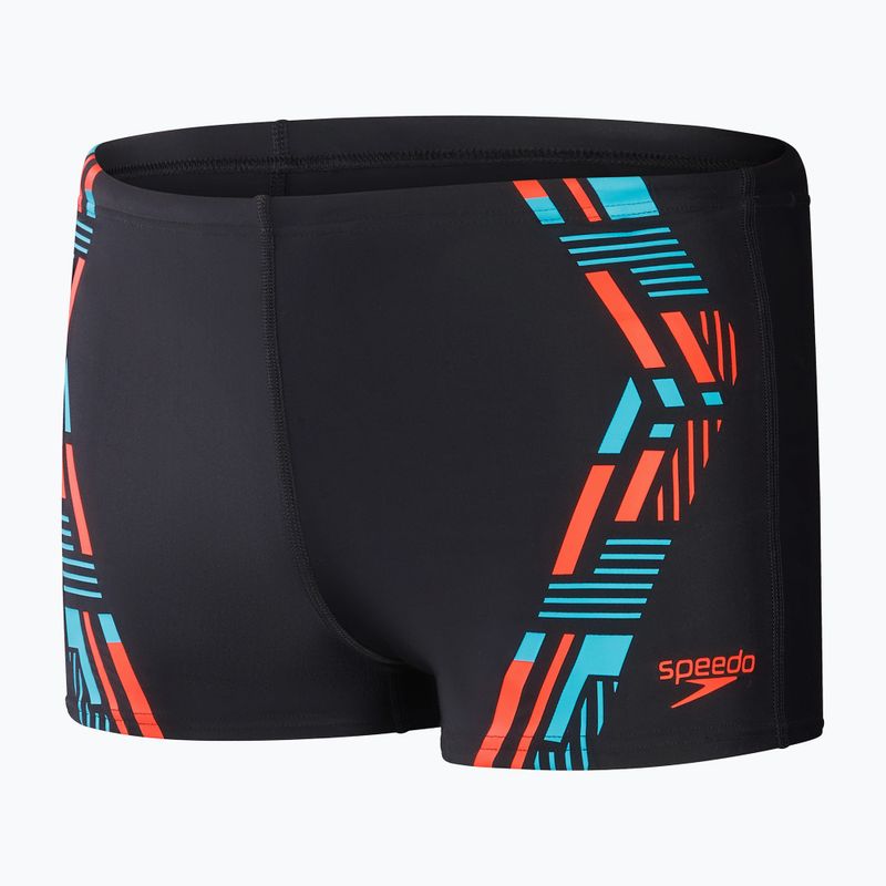 Men's Speedo Tech Print swim shorts black/orange 10