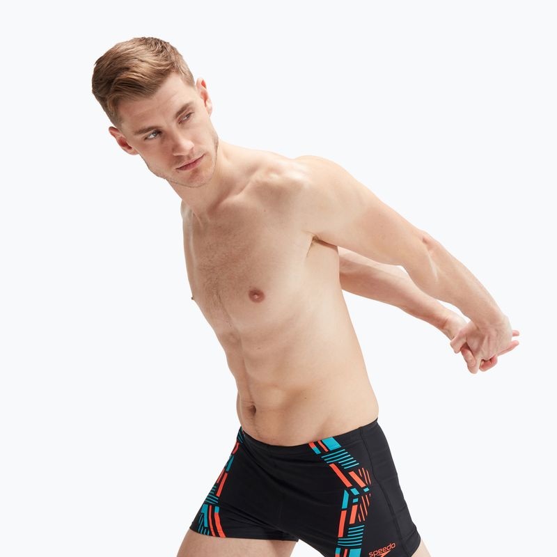 Men's Speedo Tech Print swim shorts black/orange 5