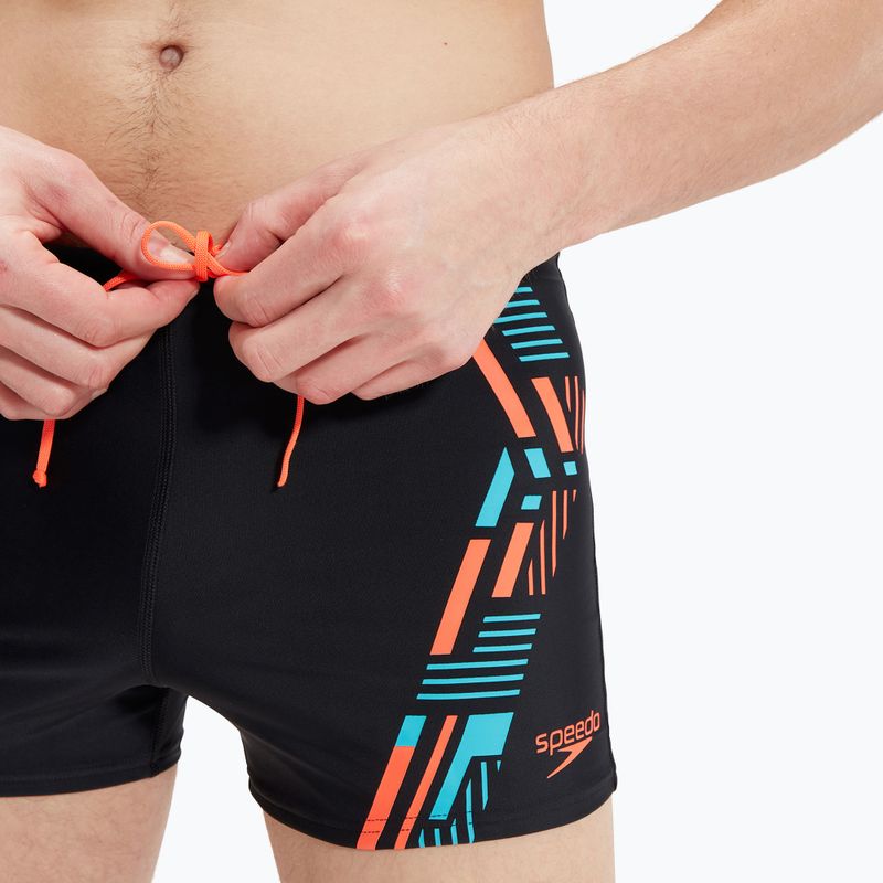 Men's Speedo Tech Print swim shorts black/orange 8