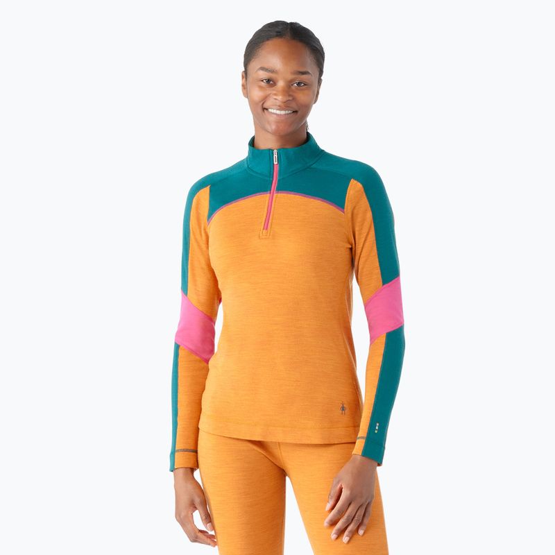 Women's Smartwool Merino Baselayer Colorblock 1/4 Zip Boxed marmalade thermal longsleeve